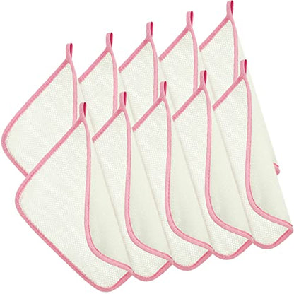 Tatuo 10 Count Popup Closed Exfoliating Wash Cloths for Body and Face Facial Bath Scrub Soft Weave Loofah Towel Exfoliate Bath Towel Remove Dead Skin Wash Cloth for Women Man (Pink Edge) - color: Pink Edge
