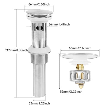 Bathroom Sink Drain,Drain Stopper Bathroom Sink with Overflow,Pop Up Drain Assembly with Detachable Strainer Basket,Built-in Anti-Clogging, Stainless Steel Nut Brushed Nickel - color: Brushed Nickel-big Cap, style: With Overflow