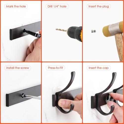 Coat Rack Wall Mounted - 6 Double Hooks, Heavy Duty, Aeropace Grade Aluminum Alloy, Metal Coat Hook Hanger Entryway Bathroom (Brushed Black Metalic, 6 Hooks - 2 Pack) - color: Brushed Black Metalic, size: 6 Hooks - 2 Pack
