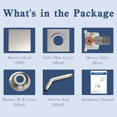 6 Inch Digital Display Shower Head System 6 Inch Head with Valve Shower System with Valve Bathroom Bath System （Brushed Nickel） - color: Brushed Nickel, style: 6 "shower head