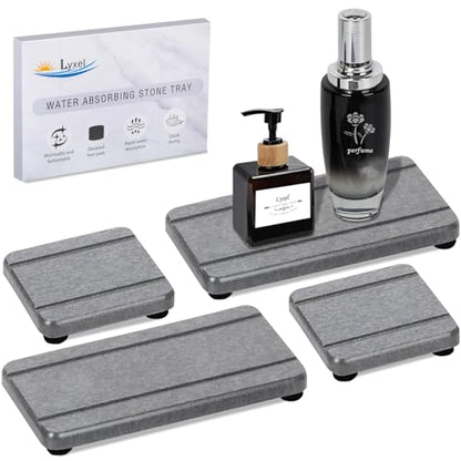 4PCS Stone Drying Trays for Bathroom Sink and Kitchen Counter - Water Absorbing Stone Tray with Diatomaceous Earth, Soap Dish and Coaster - color: Gray 2stripes