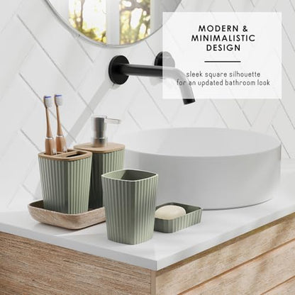 Clara Clark Bathroom Accessories Set - Bathroom Set, Bathroom Sets with Shower Curtain and Rugs, Shower Curtain Set with Trash Can - Sage Green - 22PC | 22 Piece Sage Green Bathroom Accessories Set with Toothbrush Holder, Soap Dispenser, Soap Dish, Toilet