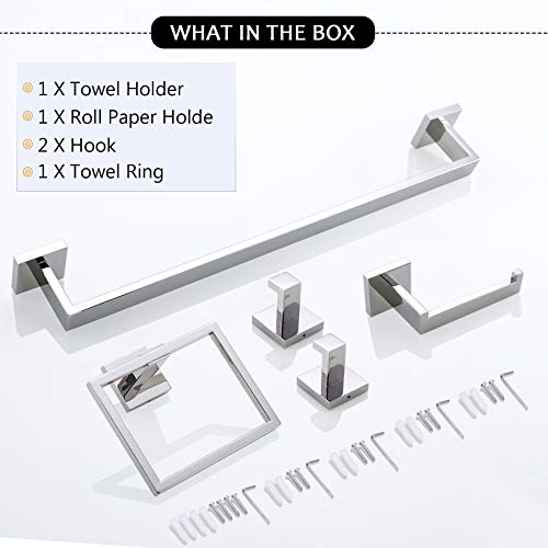 Bathroom Hardware Accessories Set Polished Chrome Towel Bar Sets Include Towel Bar Towel Holder Toilet Paper Holder Towel Hook,5 Pieces Stainless Steel Wall Mounted - color: Chrome