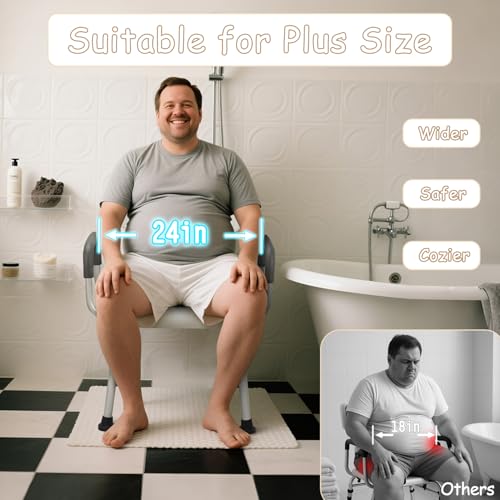 Plus Size 24in Extra Wide Shower Seats for Adults with Arms & Back.SQ | Semi Pre-Assembled, Bath Chairs for Seniors, or Big & Tall Person, 150kg Weight Capacity.