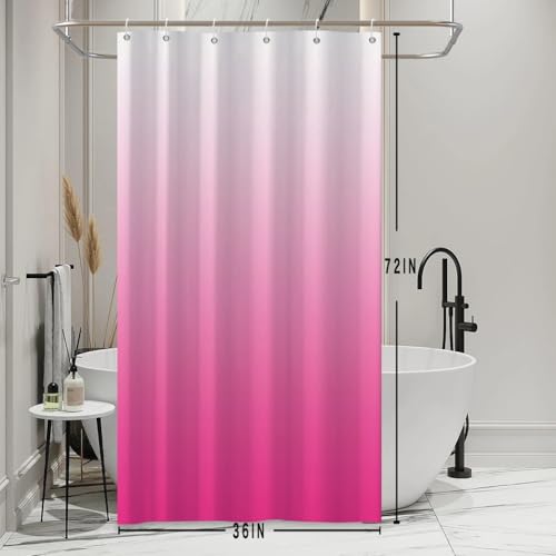 Ombre Hot Pink Stall RV Shower Curtain with Hooks 36x72inches | Machine Washable Waterproof, Modern Solid Boho Gradient, Bathroom Dorm Hotel Room Divider, Easy to Install, Window Curtain - color: Hot Pink, size: 36"W x 72"L (Pack of 1)
