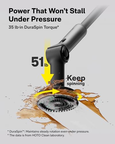 HOTO Flexi™ Cordless Electric Spin Scrubber, for Bathtub, Bathroom, Tile | Adjustable Angle, Extendable Handle, Smart Display, IPX7 Waterproof, Powerful Cleaning Scrubber with 8 Brush Heads