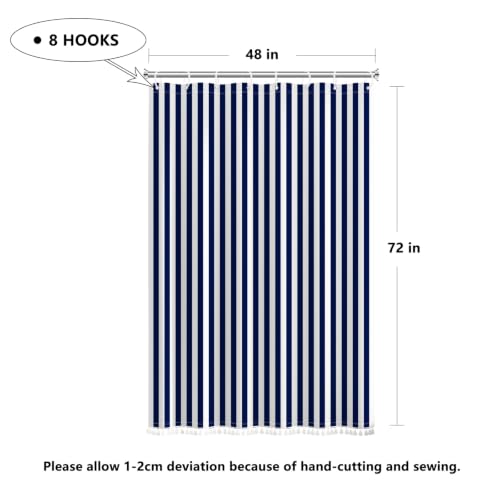 AOFOTO Navy Blue and White Stripe Shower Curtain Farmhouse Style Striped Line Bathroom Curtains Waterproof Fabric Machine Washable with 8 Hooks Modern Fashion Simple Bathroom Curtain 48x72 Inch - color: Navy Blue, size: 48"W x 72"L (Pack of 1)