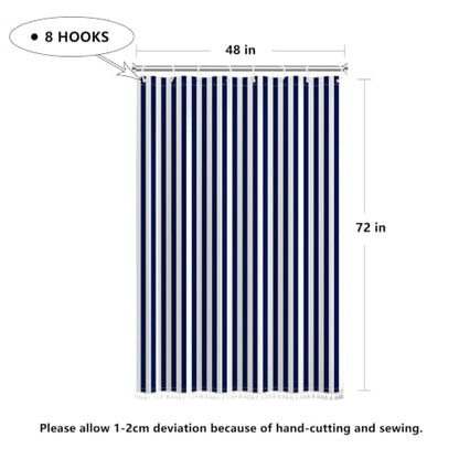 AOFOTO Navy Blue and White Stripe Shower Curtain Farmhouse Style Striped Line Bathroom Curtains Waterproof Fabric Machine Washable with 8 Hooks Modern Fashion Simple Bathroom Curtain 48x72 Inch - color: Navy Blue, size: 48"W x 72"L (Pack of 1)