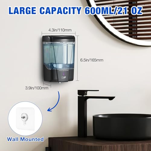 4 Pack Automatic Soap Dispenser Touchless,600 ml / 20 oz Commercial Hand Soap Dispenser,Wall Mount Hand sanitizer Dispenser for Bathroom Offices Home Kitchen Hotel（Black） - color: Black