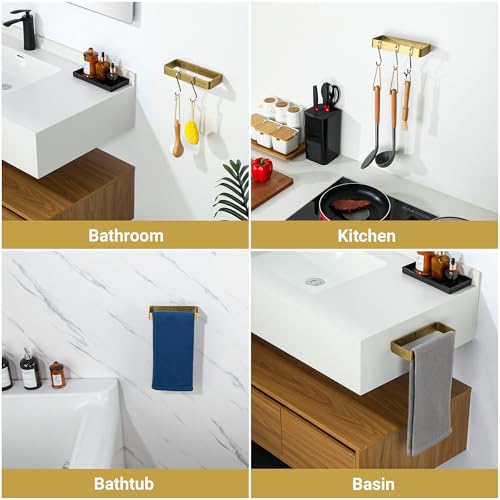 SAYAYO Brushed Gold Hand Towel Holder for Bathroom Wall, 8 Inch Self Adhesive Towel Bar Hand Towel Rack Square Heavy Duty - color: Gold, size: 8 Inch