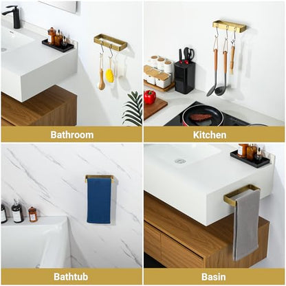 SAYAYO Brushed Gold Hand Towel Holder for Bathroom Wall, 8 Inch Self Adhesive Towel Bar Hand Towel Rack Square Heavy Duty - color: Gold, size: 8 Inch