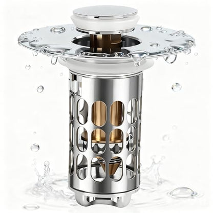 Bathroom Sink Drain Strainer, Universal 3 in 1 Bathroom Sink Stopper, Pop Up Bathroom Sink Drain Stopper with Removable Bathroom Sink Stopper Hair Catcher Basket, for 1.1 to 2.36''Hole - style: bathroom sink-1Pack