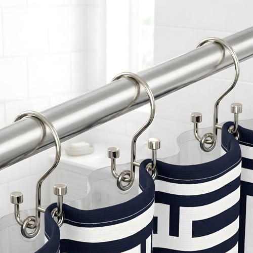 Bathway 12-Pack Double Shower Curtain Hooks, Rust-Resistant Metal Shower Curtain Rings with High-Low Design to Separate Liner & Curtain, Smooth Glide, Nickel - color: Nickel