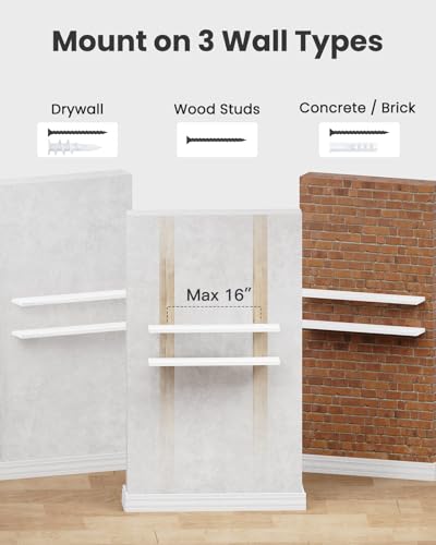AMADA HOMEFURNISHING Floating Shelves Wall Mounted, 32 x 7 Inch Wall Shelves for Bathroom, Bedroom, Living Room, White Shelves Set of 2 - color: White, size: 32 inches