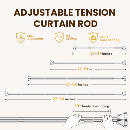 TITGIPE Shower Curtain Rod 32-80 Inches, No Drill Shower Rod Tension, Never Rust Anti-Slip Adjustable Shower Curtain Rod for Bathroom Window, Never Collapse, Easy to Use, Silver - color: Silver, size: 32-80 inches