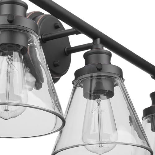 Globe Electric 50192 Parker 5-Piece All-In-One Bathroom Set, Oil Rubbed Bronze, 3-Light Vanity Light with Clear Glass Shades, Towel Bar, Towel Ring, Robe Hook, Toilet Paper Holder, Oil-rubbed Bronze - color: Bronze, Parker