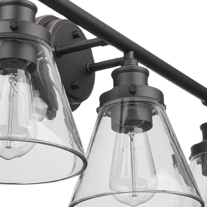 Globe Electric 50192 Parker 5-Piece All-In-One Bathroom Set, Oil Rubbed Bronze, 3-Light Vanity Light with Clear Glass Shades, Towel Bar, Towel Ring, Robe Hook, Toilet Paper Holder, Oil-rubbed Bronze - color: Bronze, Parker