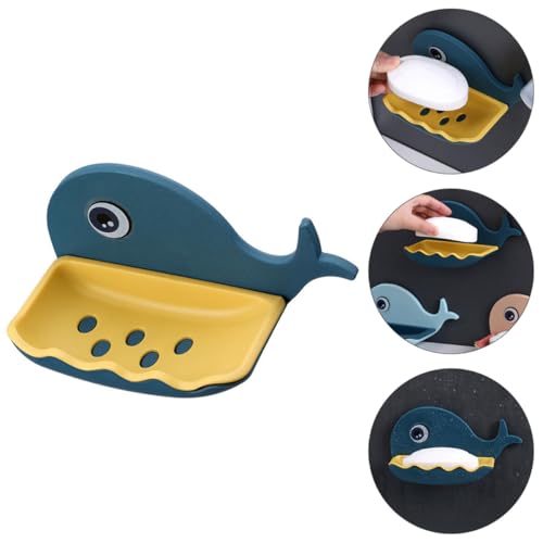 TIDTALEO Whale Shaped Adhesive Soap Holder with Draining Design Wall-Mounted Bar Soap Rack for Bathroom Shower Dark Blue Non-Drill Organizer