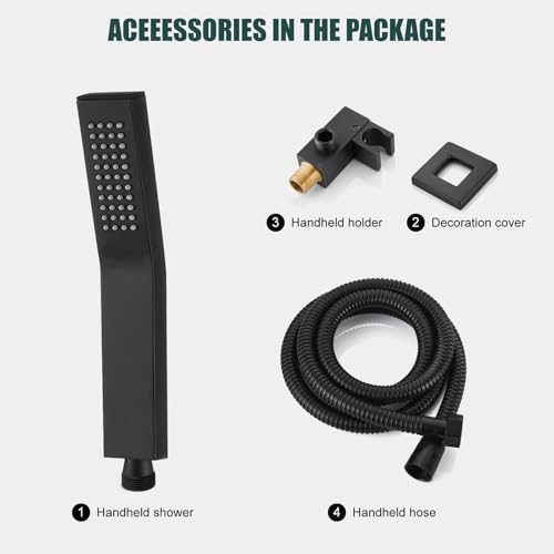 Heyalan Hand-held Shower Head Set-SUS304 Handheld Shower,Matte Black | SUS304 stainless steel wand, curved-style design, single rain spray, 59-inch long hose and standard 1/2-inch connection - color: Matte Black, style: Curved Style