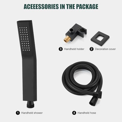 Heyalan Hand-held Shower Head Set-SUS304 Handheld Shower,Matte Black | SUS304 stainless steel wand, curved-style design, single rain spray, 59-inch long hose and standard 1/2-inch connection - color: Matte Black, style: Curved Style