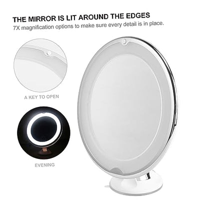Magnifying Led Vanity Mirror Suction Cup Round Design for Makeup Application Portable Cosmetic Mirror for Bathroom and Travel White No Battery Included