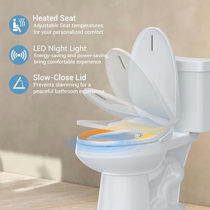 Bidet Toilet Seat, Electric Bidet, Warm Water with Air Dryer, Heated Seat, Slow Close Lid, Night Light, Remote Control, Bidet Attachment - color: Elongated (Electric)