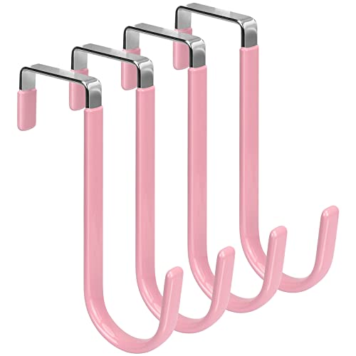 FYY Over the Door Hooks, Single-Hanger 4 Pack, Fits Doors 1 3/8" Pink | Heavy Duty Metal, Hold 20lbs, Rubber-Coated, No-Drilling, for Bathroom Dorm, Hanging Towels Clothes Hats Bags Coats Wreaths - color: A Pink, size: Short, style: 4 Pack