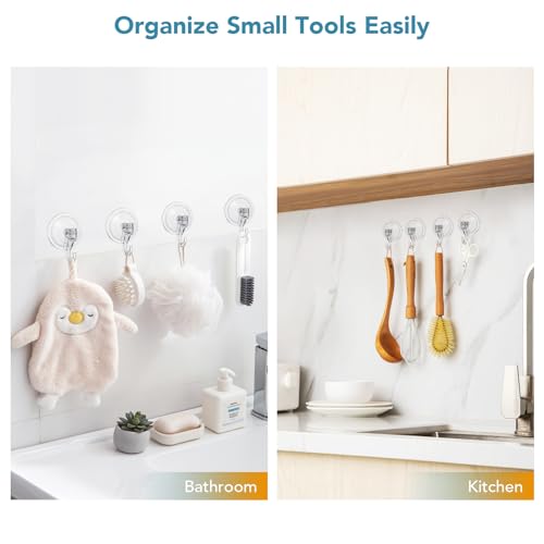 Suction Hooks 2 Packs, Clear Powerful Push and Lock Vacuum Suction Cup, Multi-Purpose Suction Shower Hooks for Front Door Window Glass Kitchen Towel Loofah Utensils, 2pcs