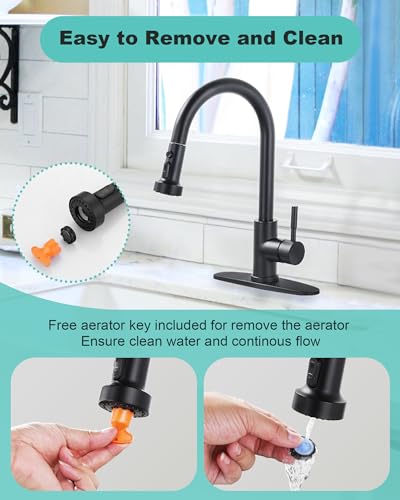 Pull Down Faucet Head Replacement: 3-Function Kitchen Faucet Sprayer Head Replacement with 9 Adapters - Matte Black Sink Faucet Head Compatible with Moen, Delta, American Standard Faucets - color: Matte Black