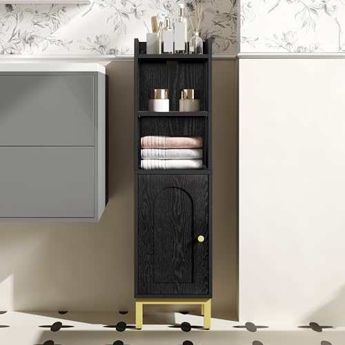 Hzuaneri Bathroom Storage Cabinet, Small Corner Floor Cabinet | Narrow Toilet Paper Holder, Bathroom Organizer with Adjustable Shelf, 2 Doors, for Small Spaces, Blsck BC38204GV1 - color: Black, size: 7.9"D x 9.8"W x 35.4"H