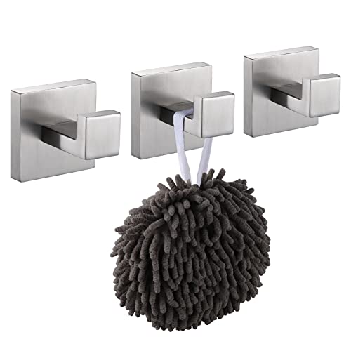 KOKOSIRI Bath Towel Hook Wall Mount Square Robe Hook Coat Hook Bathroom Kitchen Garage Heavy Duty SUS 304 Stainless Steel 3 Pack Brushed Nickel B1010BR-P3 - color: Brushed Nickel, size: 3 Pack