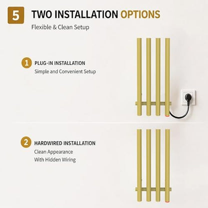 Heated Towel Rack, Towel Warmer with Timer, Wall Mounted hot Towel Warmer Rack for Bathroom, Hardwired or Plug-in Models Vertical Towel Heater Golden - color: Golden