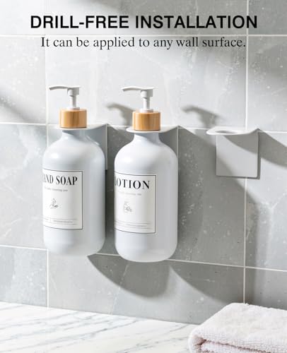 Luxspire 17oz Shampoo and Conditioner Dispenser 3 Sets for Bathroom, White | Matte PET bottle, no-drill stainless bracket, detachable pump, dual wall/counter install with classification stickers - color: Matte White