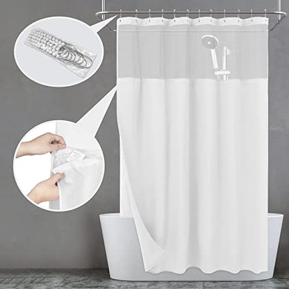 N&Y HOME Extra Long Waffle Shower Curtain with Snap-in Liner White, 71x84 | 12 Hooks & Snap on Fabric Liner, Washable, Mesh Window, Hotel Style, 84 inches Length Shower Curtain Set for Bathroom - color: White, size: 71"W x 84"L (Pack of 1)