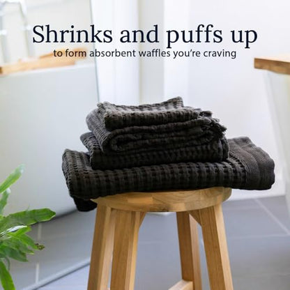 GILDEN TREE Waffle Towel Set Quick Dry Thin | 2 Bath Towels | 2 Hand Towels | 2 Washcloths, Modern Style (Faded Black) - color: Faded Black, size: Bath Towel Set