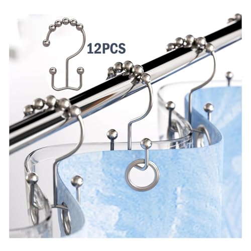 Shower Curtain Hooks Rings, Rust Resistant Metal Double Glide Shower Hooks Rings for Bathroom Shower Rods Curtains, Set of 12 Hooks - Nickel - color: Nickel