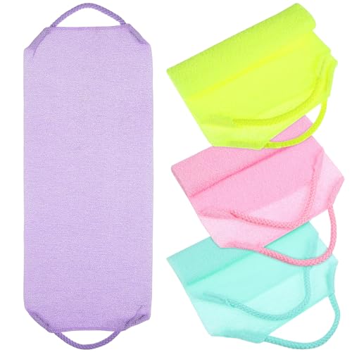 SOLUSTRE 4pcs Exfoliating Body Scrubber Back Towel Set Stretchable Polyester Bathing Washcloths Gentle on Skin for Shower and Bathroom Use Suitable for Skin Types