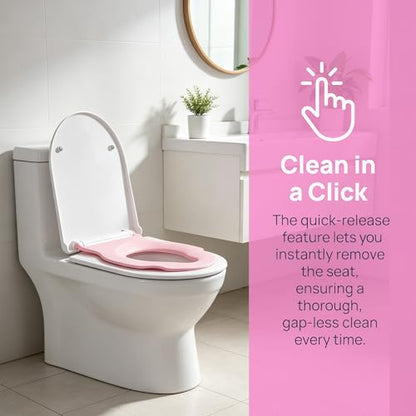 Toddler Toilet Seat with Built-In Child Seat, Soft Close, Pink | Quick-release design removes easily for deep cleaning around hinges and hard-to-reach areas, keeping the toilet cleaner. - size: 18Pink