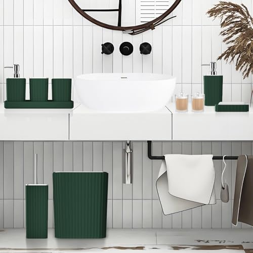 XLHOMO Bathroom Accessories Set - Gorgeous Green Bathroom Set, 10PC Green Bathroom Accessory Set, Bathroom Sets with Toilet Brush, Bathroom Trash Can - size: Bath Set, style: Dark Green&Silver