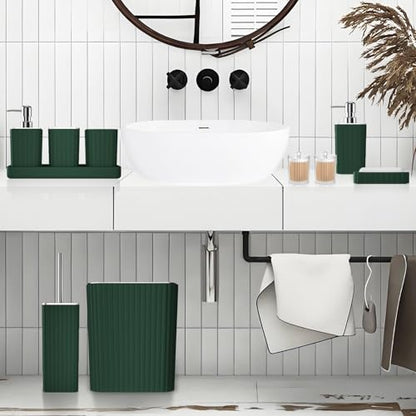 XLHOMO Bathroom Accessories Set - Gorgeous Green Bathroom Set, 10PC Green Bathroom Accessory Set, Bathroom Sets with Toilet Brush, Bathroom Trash Can - size: Bath Set, style: Dark Green&Silver