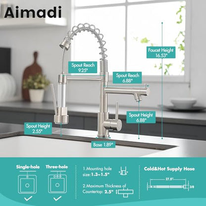 AIMADI Contemporary Kitchen Sink Faucet,Single Handle Stainless Steel Kitchen Faucets with Pull Down Sprayer,Brushed Nickel - color: Brushed Nickel, style: Contemporary