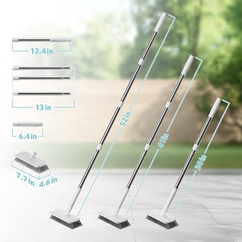 AIR U+ Concrete Scrub Brush, Long Handle, 7-Row Wire Bristles, Squeegee | Removes moss, algae and tough buildup from patios, driveways, pavers and garage floors, focused control for edges and steps