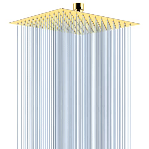 Voolan Rain Shower head, High Pressure Shower Head Made of 304 Stainless Steel, Relaxed Shower Experience Even at Low Water Flow and Pressure (10" Gold) - color: Golden, size: 10 Inch