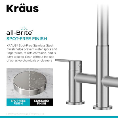 KRAUS Oletto Bridge Kitchen Faucet with Pull-Down Sprayhead in Spot-Free Stainless Steel, KPF-3122SFS - color: Spot Free Stainless Steel, style: Bridge Faucet