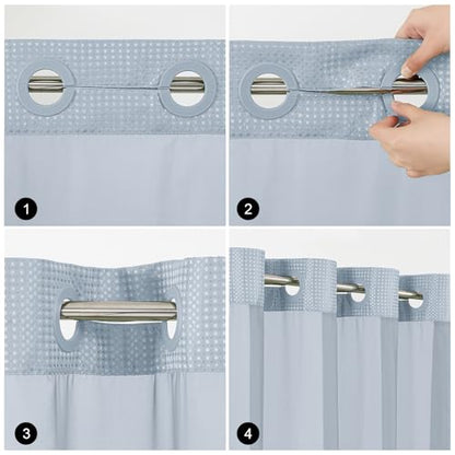 Colorful Star No Hook Shower Curtain with Snap in Fabric Liner, Waffle Weave Heavy Duty Thick Shower Curtains with Mesh Top Window, Hotel Style Waterproof Bathroom Curtain Set, 72 x 75 Inch, Fog Blue - color: Fog Blue, size: 72"W x 75"L (Pack of 1)