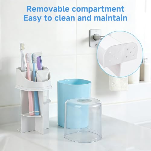 Toothbrush Organizer with Cover,4 Slots for Bathroom Toothbrush Holders,Dustproof Design,with Wall Mounted,Electric Toothbrush Holder and Toothpaste Holder,Bathroom Countertop Storage