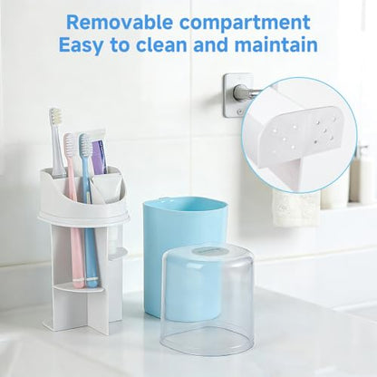 Toothbrush Organizer with Cover,4 Slots for Bathroom Toothbrush Holders,Dustproof Design,with Wall Mounted,Electric Toothbrush Holder and Toothpaste Holder,Bathroom Countertop Storage