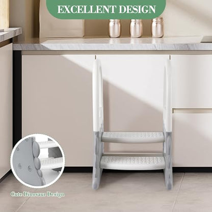 IDEALHOUSE Toddler Step Stool with Safety Handrails, Anti-Slip 2-Tier Kids Ladder, 300 Lbs Capacity, Minimalist Plastic Stool for Bathroom Sink, Kitchen Counter & Potty Training, White Step - color: White Step