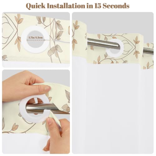 Beige Botanical Shower Curtain with Snap in Liner, 71x74 Inch | No Hooks Needed, Mesh Top & Double Layer Waterproof Bath Curtain, Neutral Plant Vine & Leaf Design for Farmhouse Bathroom - color: Foliage