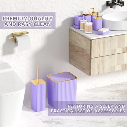 XLHOMO Bathroom Set - 26PC Bathroom Set with Shower Curtain and Rugs, Bathroom Accessory Set, Purple Bathroom Accessories Set, Trash Can & Soap Dispenser - style: Purple&Gold